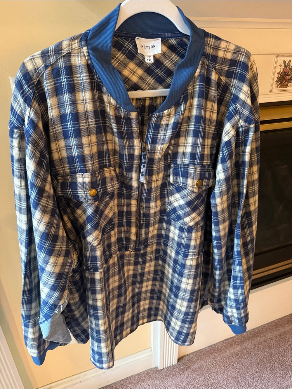 Heyson Blue Plaid Zip-Front Women's 1X flannel and denim shirt like new